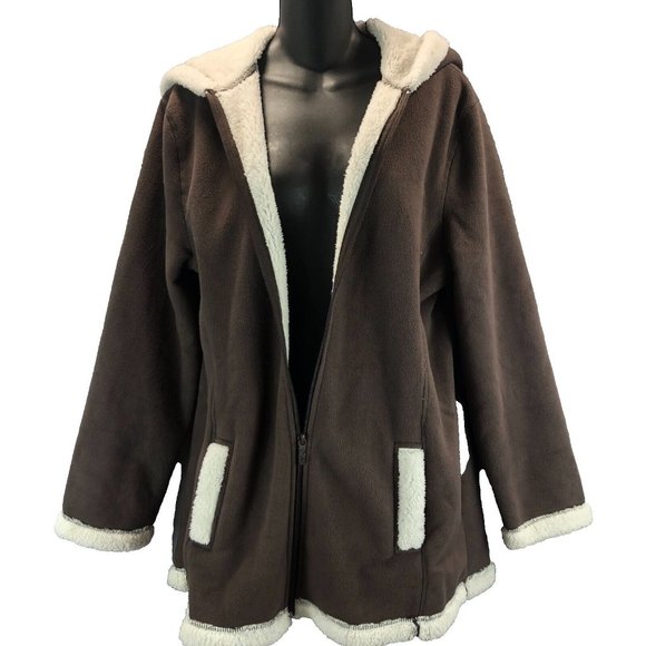 Totes Womens Plus Size M Roomy and Soft Brown Sherpa Lined Jacket Attached Hood - Picture 1 of 12